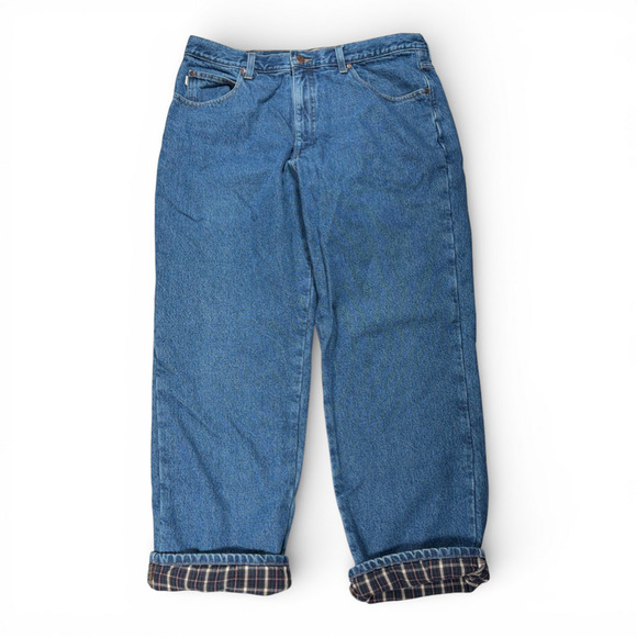 LL Bean Jeans Mens 36x29 Blue Plaid Flannel Lined Cotton Dark Denim 37x29 Tag